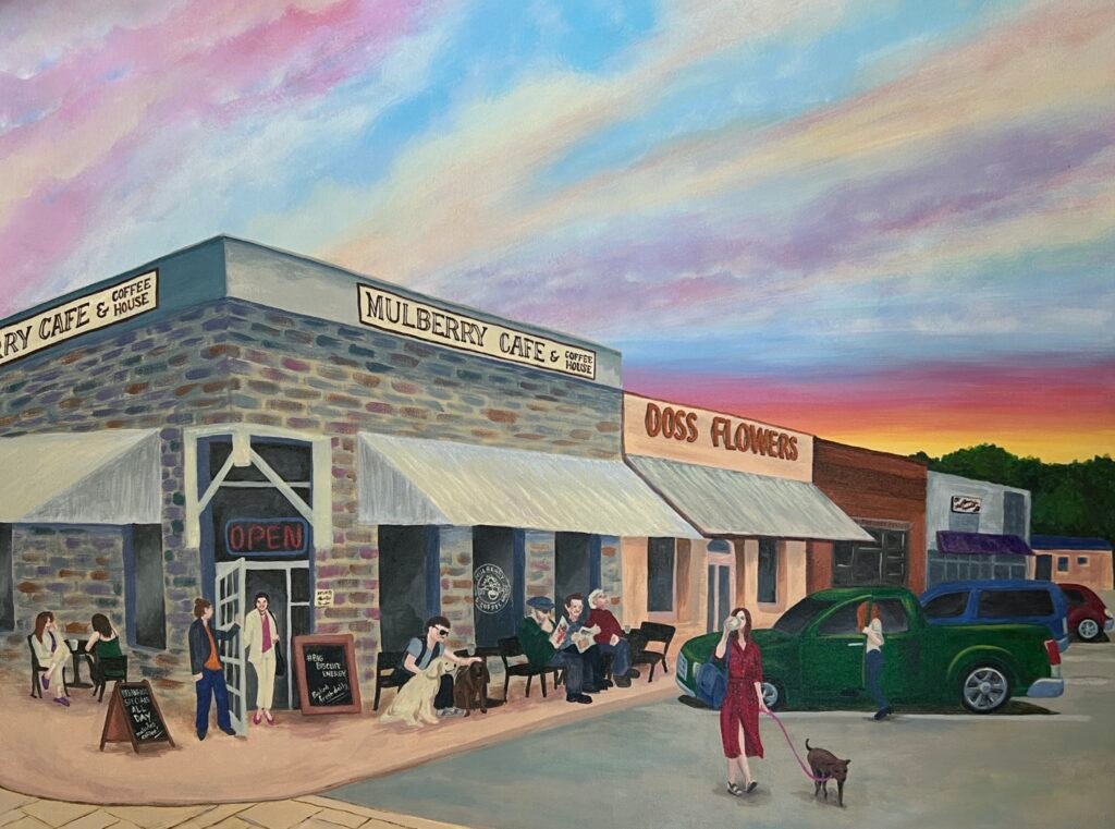 Painting of Mulberry Cafe and Coffee House by Tes Scholtz